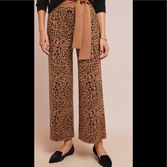Anthropologie Pants - Anthro Leopard Knit Wide Leg Pant- Small